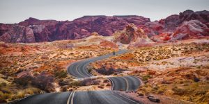 American road in the Valley of Fire State Park in Overton Nevada